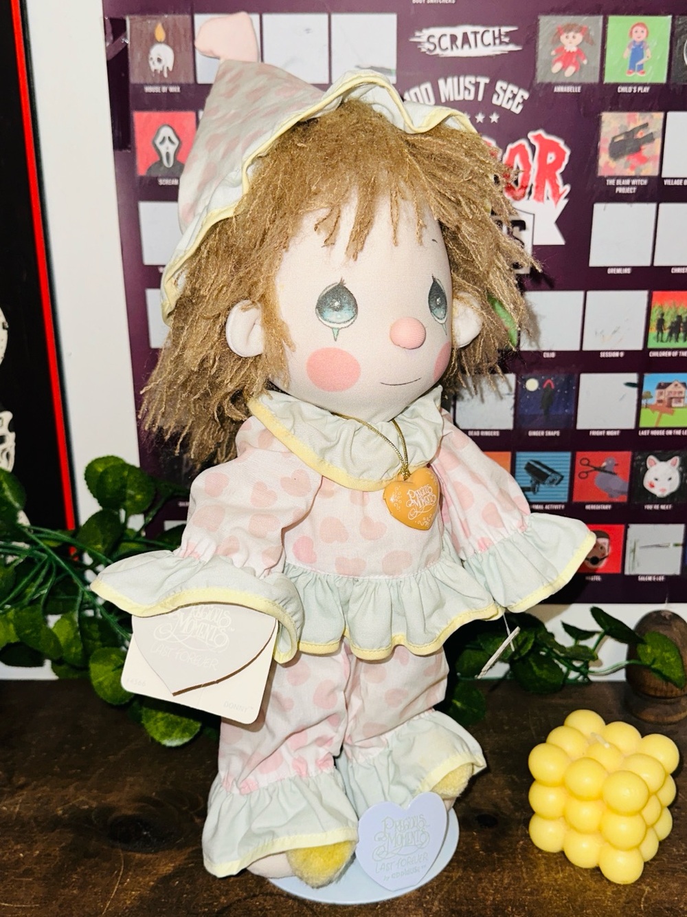 Precious Moments Donny Pastel Clown Vintage Cloth Doll and Stand